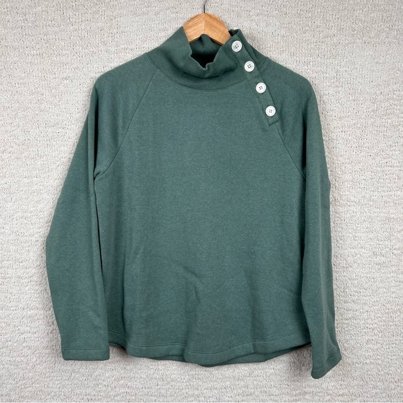 J. Crew Factory Sweater Womens S‎ Green Wide Button-Collar Pullover Sweatshirt - Picture 1 of 11